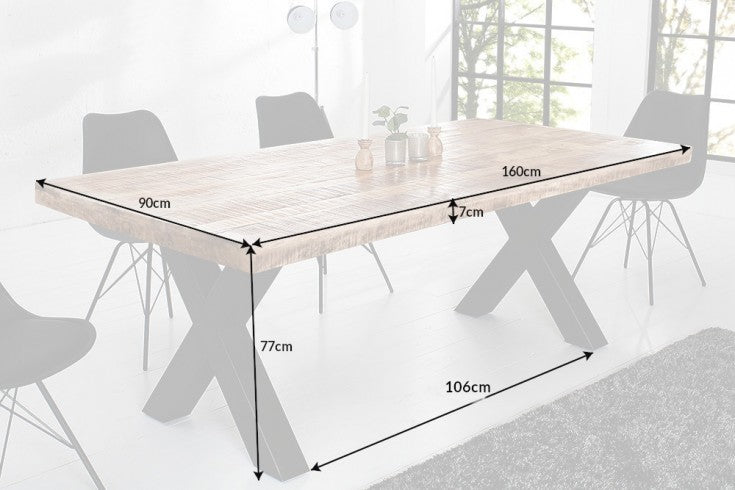Dining Table Blacksmith 160cm Mango Wood Natural X-Frame