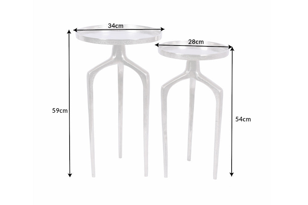 Set Of Two Round Side Tables Abstract 54cm/59cm Metal Silver