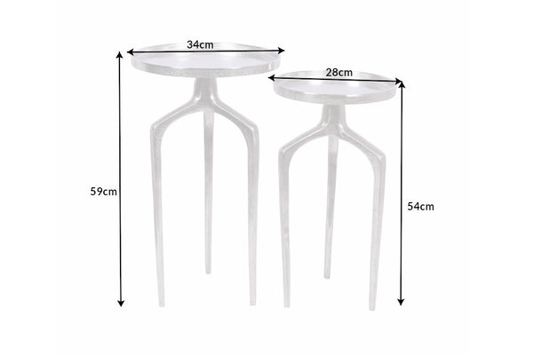 Set Of 2 Round Side Tables Abstract 54cm/59cm Metal Silver