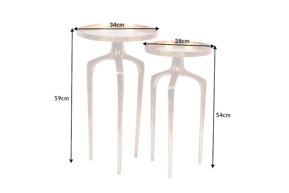 Set Of 2 Round Side Tables Abstract 54cm/59cm Metal Gold