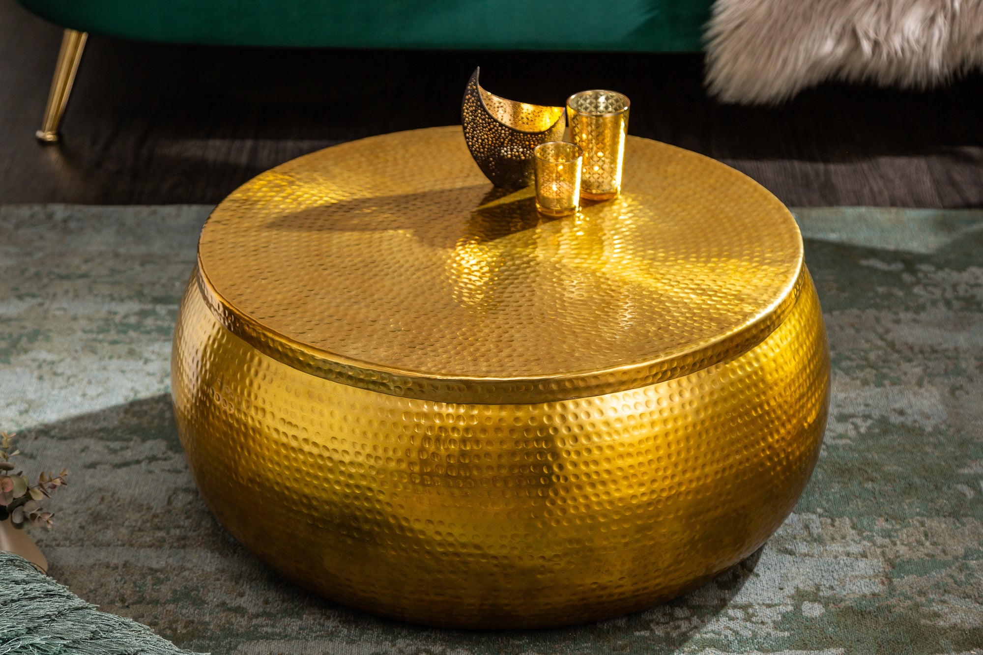 Round Coffee Table Orient Storage 70cm Metal Gold