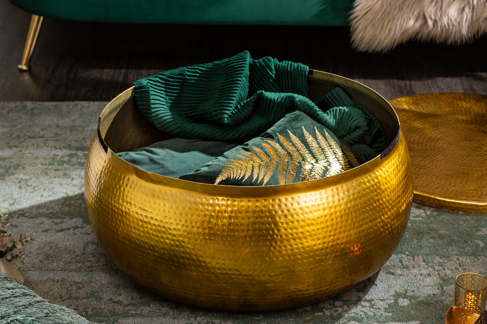 Round Coffee Table Orient Storage 70cm Metal Gold