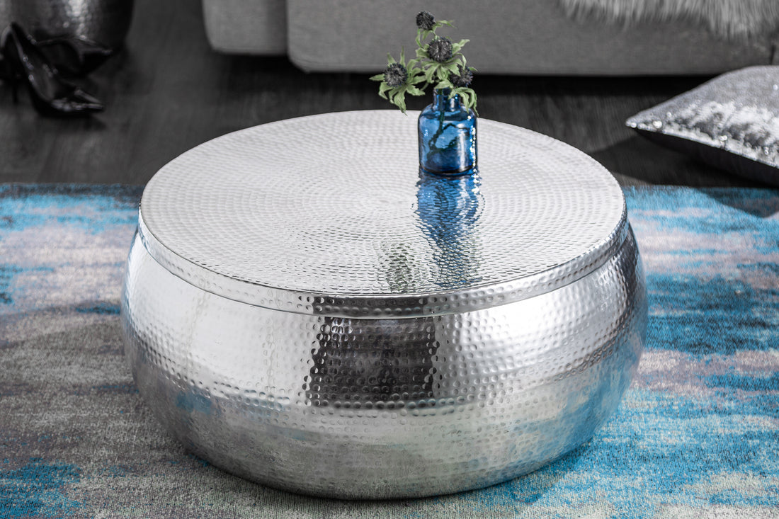 Round Coffee Table Orient Storage 70cm Metal Silver
