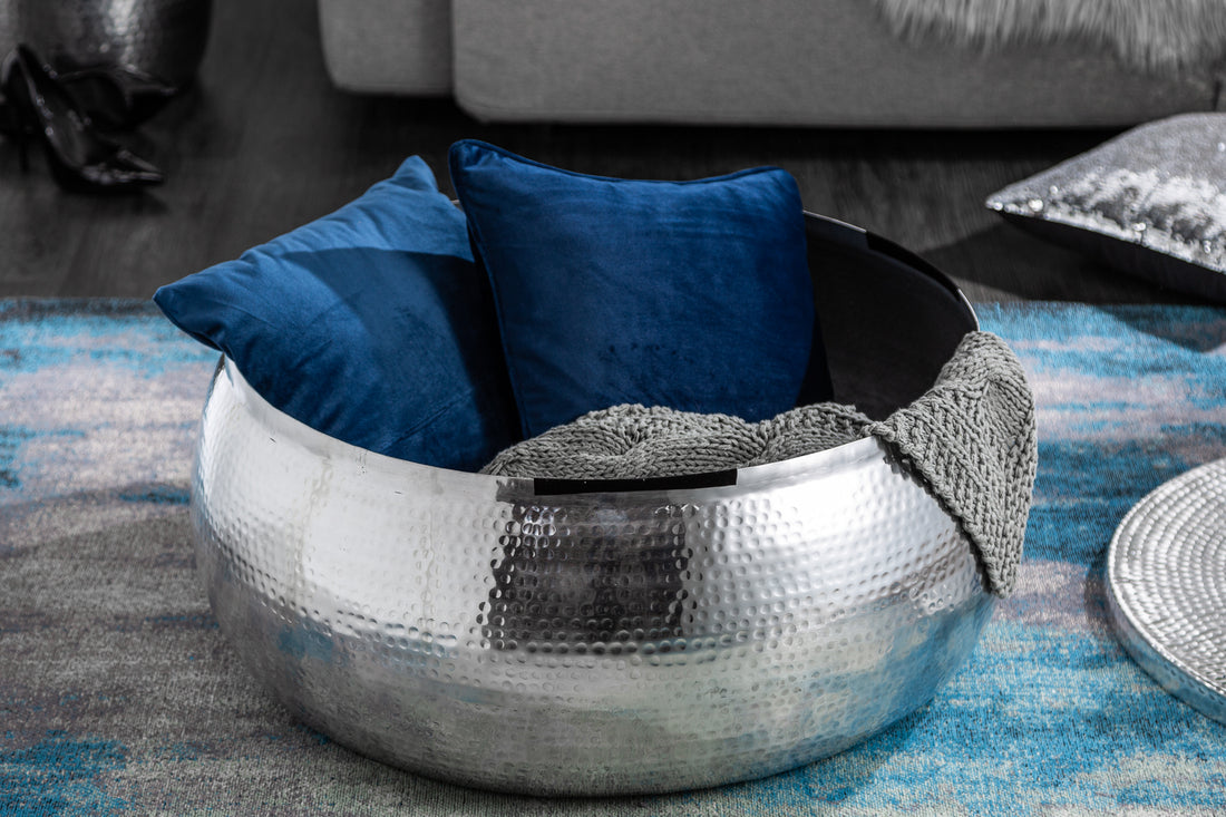 Round Coffee Table Orient Storage 70cm Metal Silver