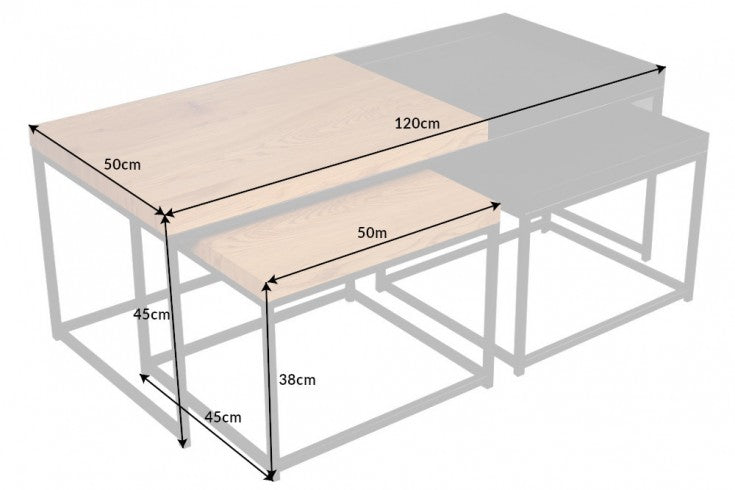 Coffee Table Loft Set of 3 Oak Look
