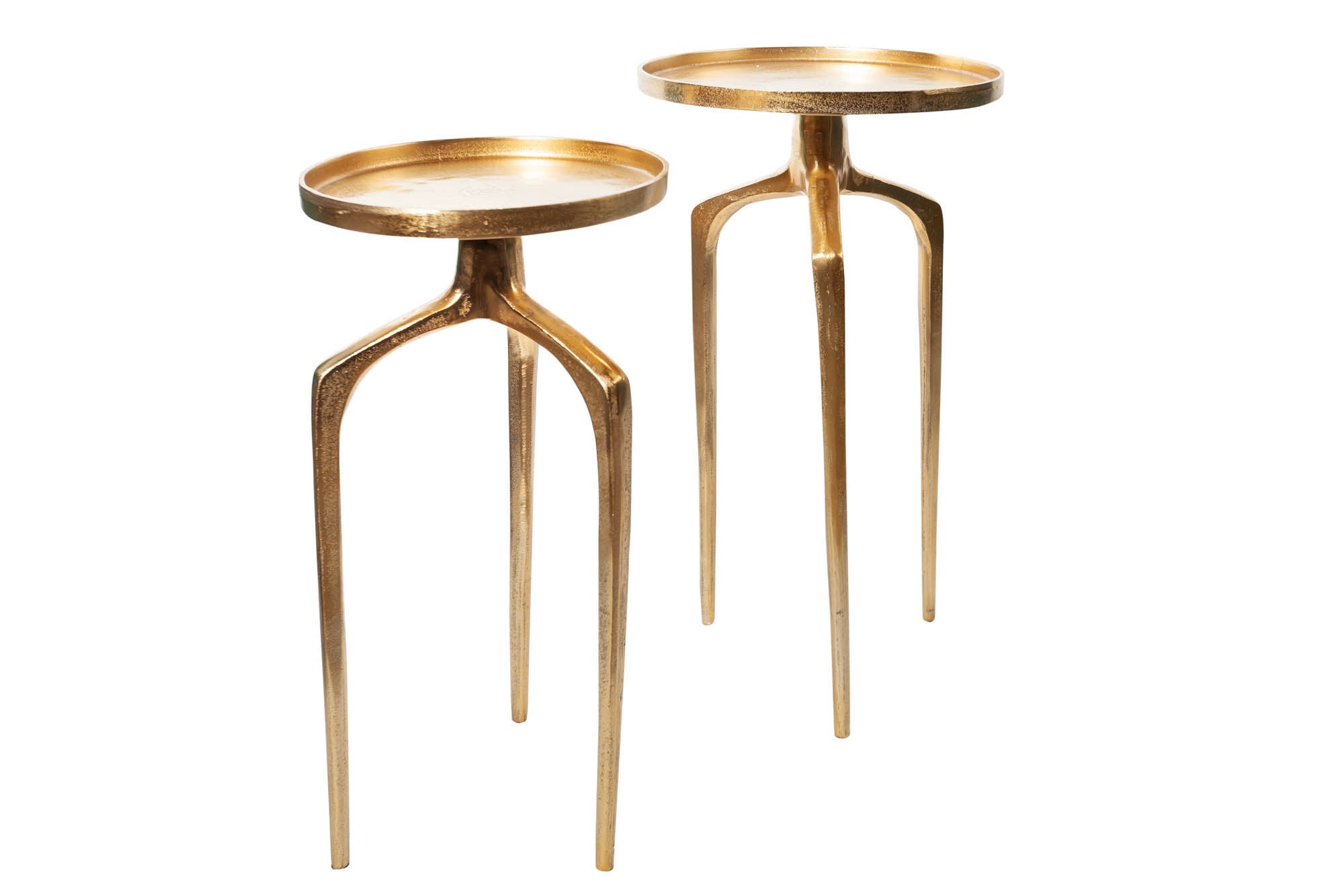 Set Of 2 Round Side Tables Abstract 54cm/59cm Metal Gold