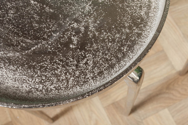 Set Of 2 Round Side Tables Abstract 54cm/59cm Metal Silver
