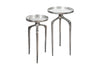 Set Of 2 Round Side Tables Abstract 54cm/59cm Metal Silver