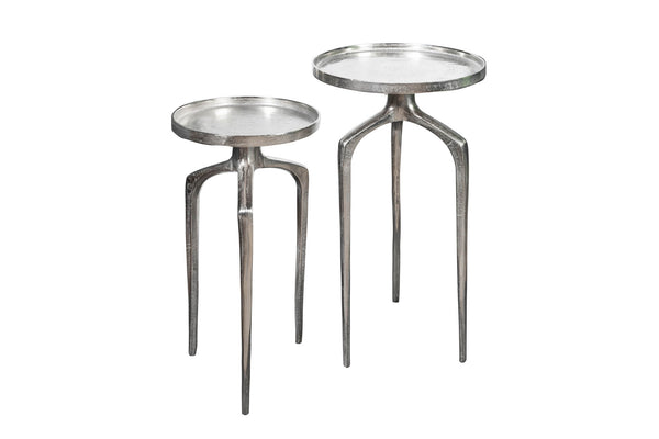 Set Of 2 Round Side Tables Abstract 54cm/59cm Metal Silver