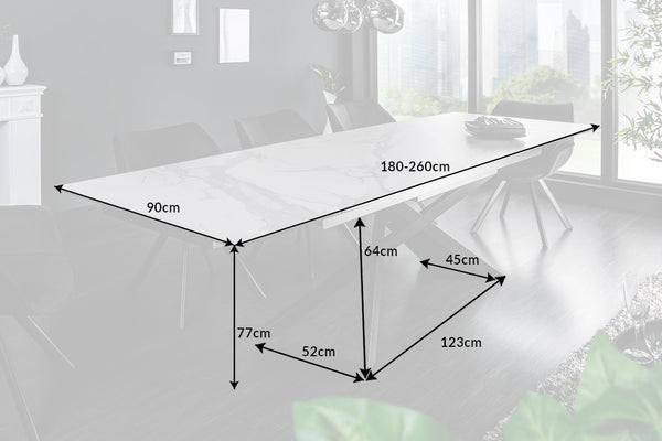 Dining Table Galactic 180-220-260cm Marble Look Ceramic White