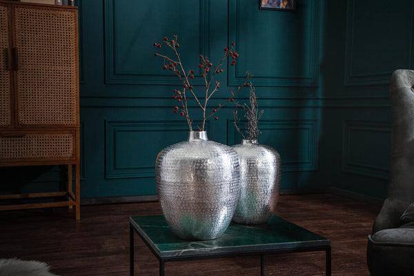 Vase Oriental 27-33cm Metal Silver Set of 2