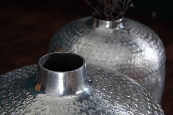 Set Of 2 Vases Oriental 27cm/33cm Metal Silver