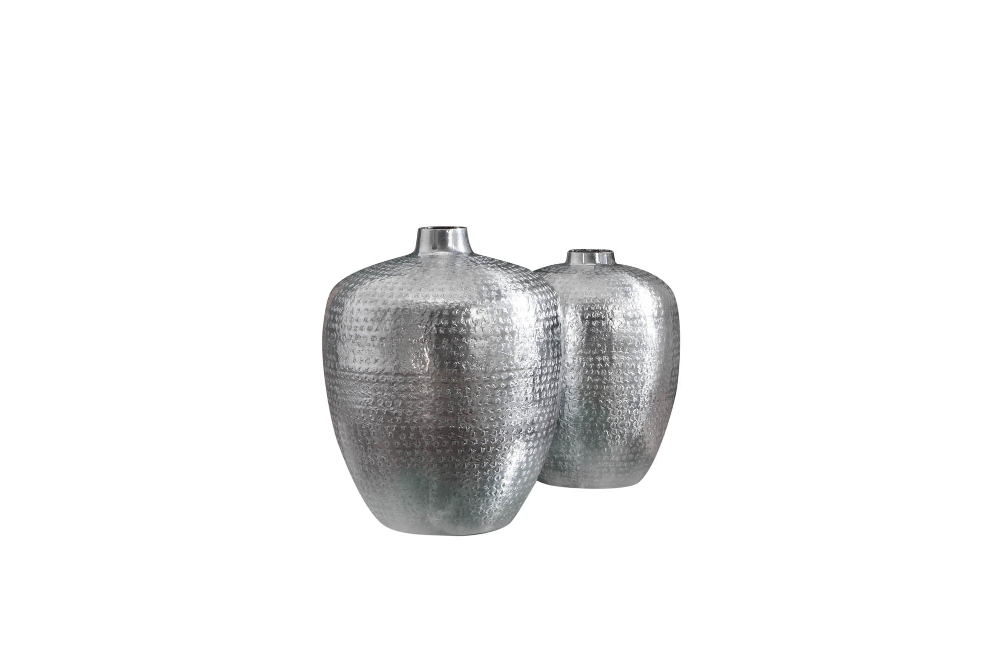 Set Of 2 Vases Oriental 27cm/33cm Metal Silver
