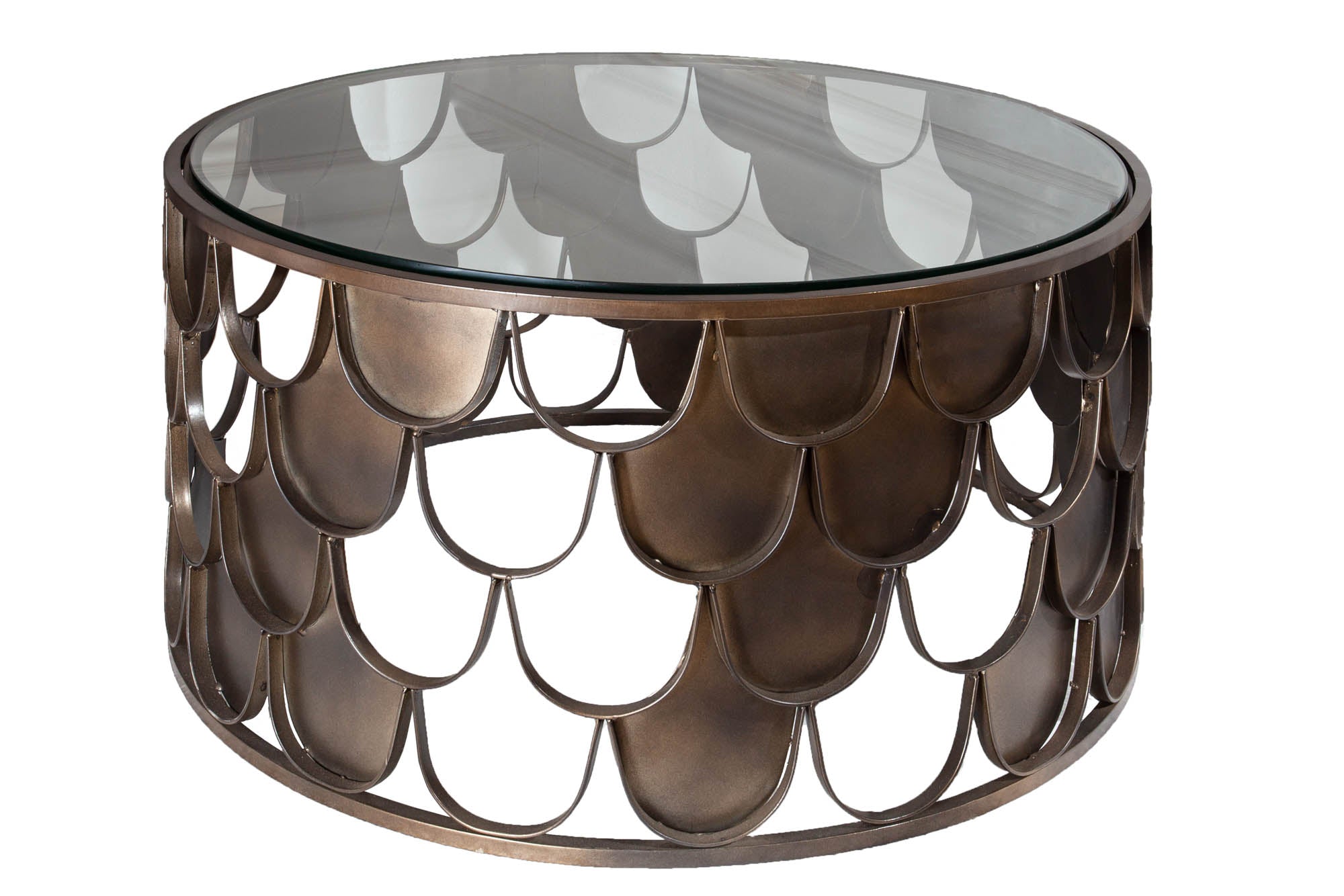 Round Coffee Table Abstract 60cm Metal Antique Brass Fish Scale Design