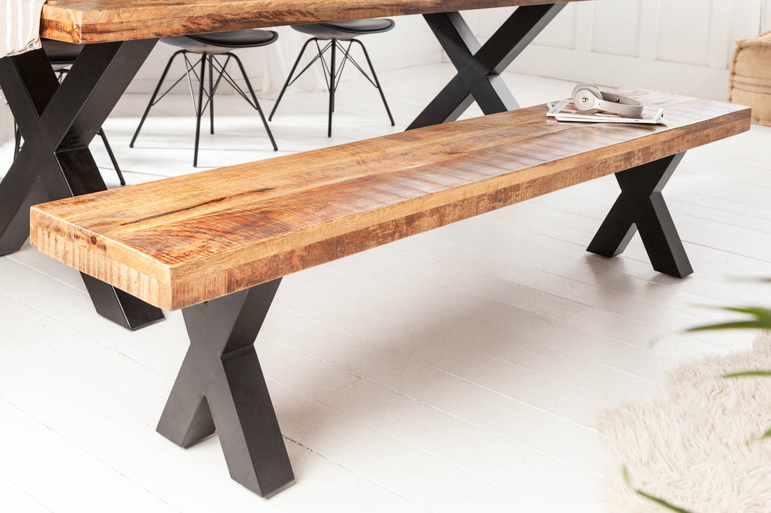 Bench Blacksmith 200cm Mango Wood Natural X-frame