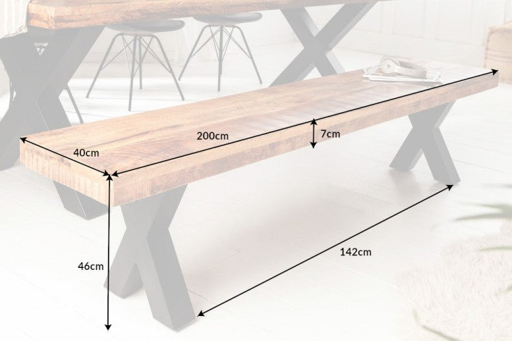 Bench Blacksmith 200cm Mango Wood Natural X-frame