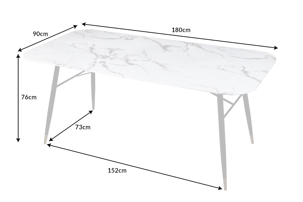 Dining Table Milano 180cm Glass White Marble Look