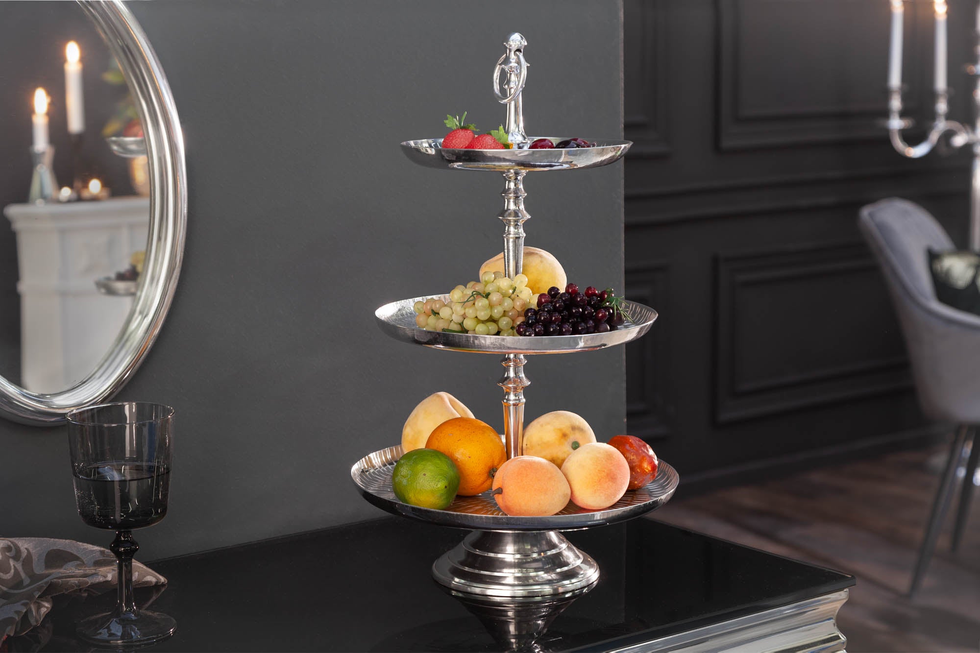 Three Tier Cake Stand Orient 50cm Hammered Aluminium Silver