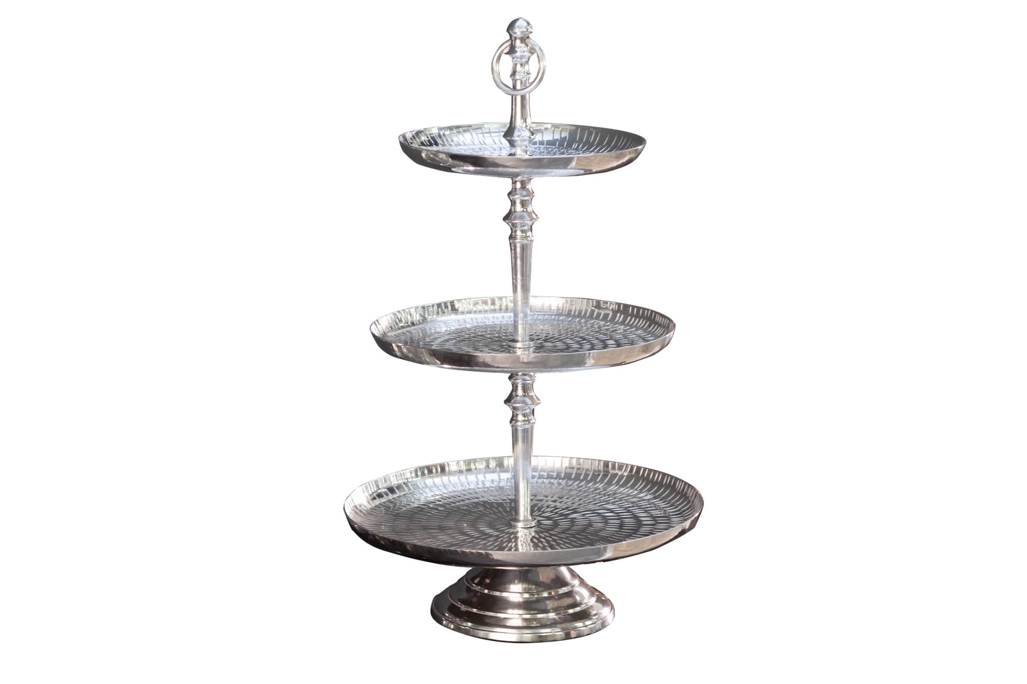 Three Tier Cake Stand Orient 50x30cm Hammered Metal Silver
