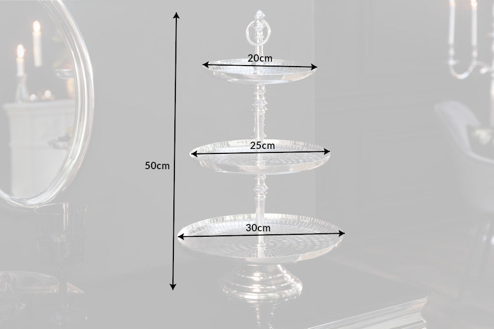 Three Tier Cake Stand Orient 50x30cm Hammered Metal Silver