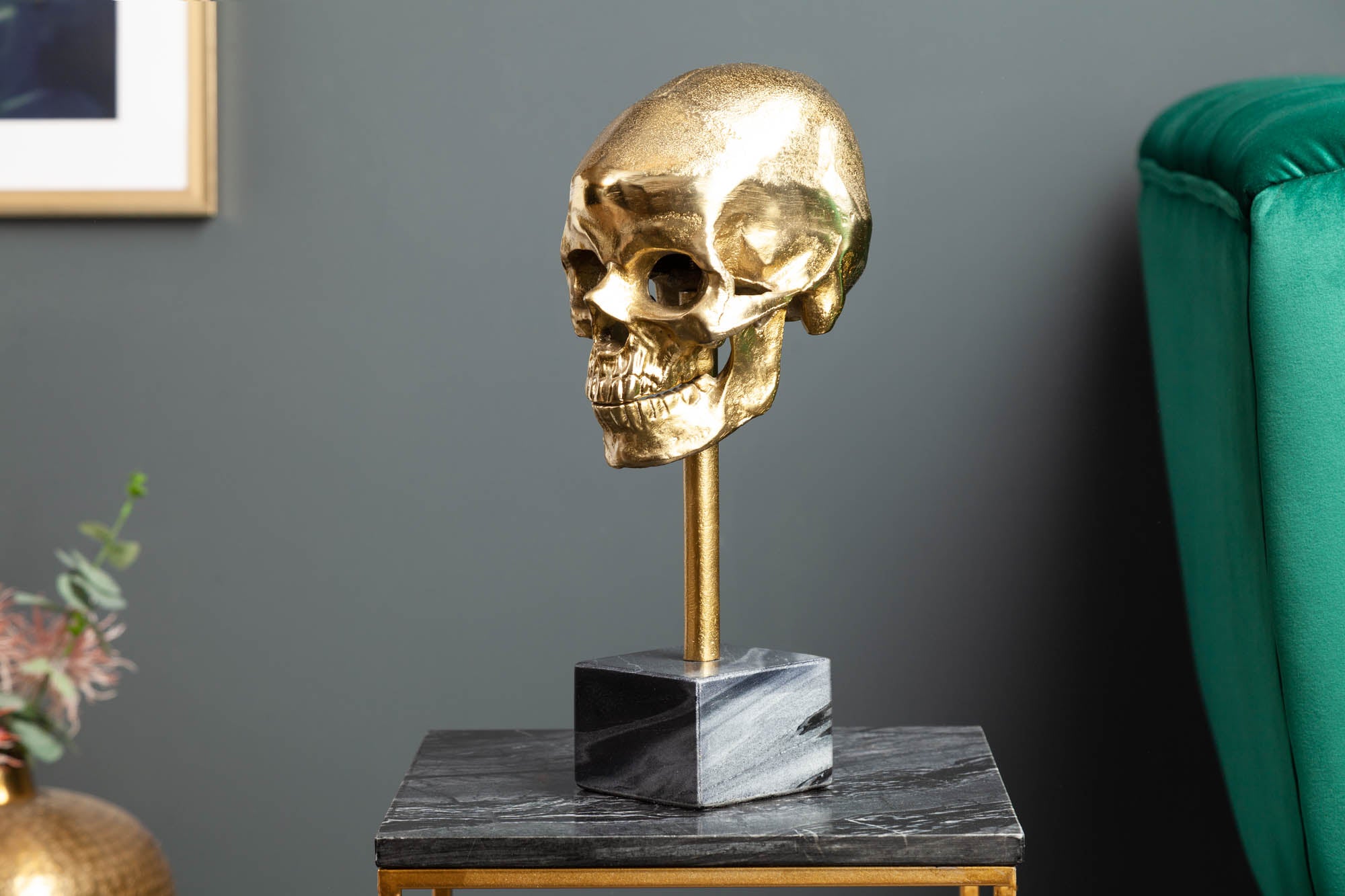 Decorative Sculpture Skull 35cm Metal Gold