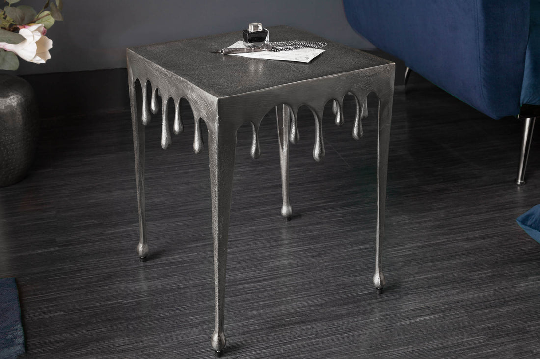Side Table Liquid Line 44cm Metal Silver
