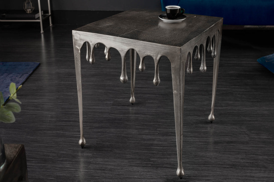 Side Table Liquid Line 50cm Metal Silver
