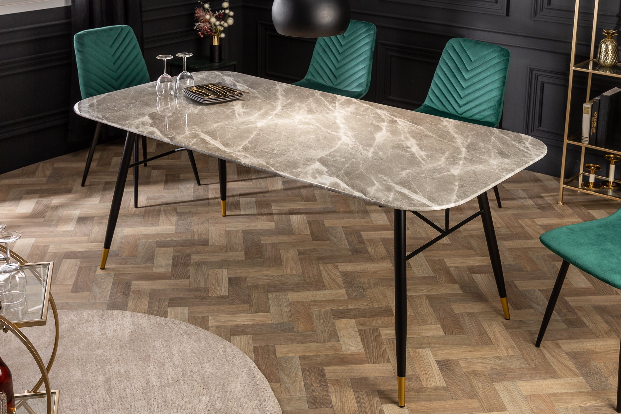 Dining Table Milano 180cm Glass Grey Marble Look