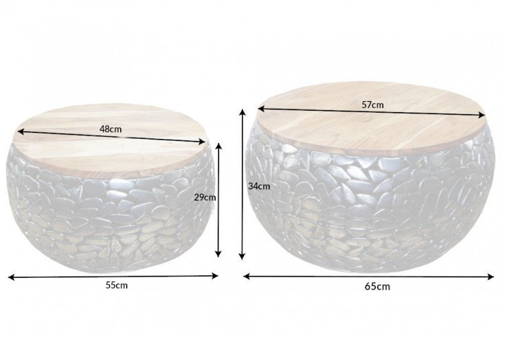 Set Of 2 Nesting Coffe Tables Stone Mosaic 55cm/65cm Metal Silver