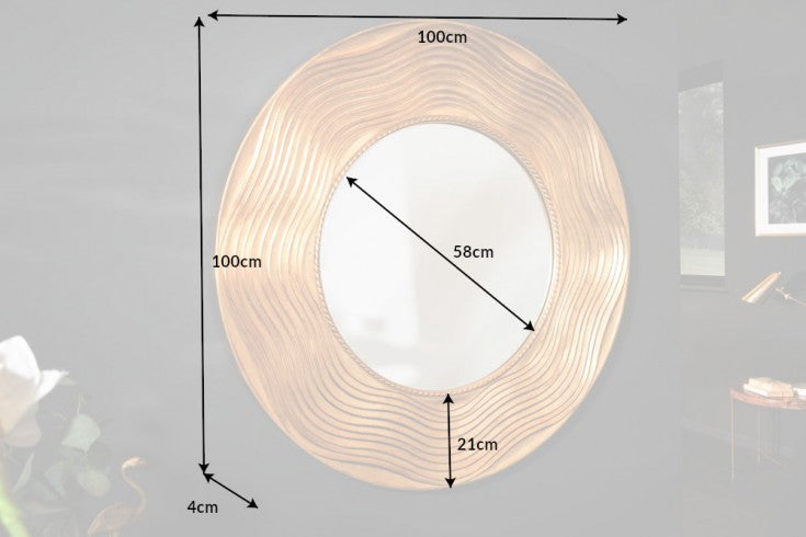 Mirror Circle 100cm Wood Gold