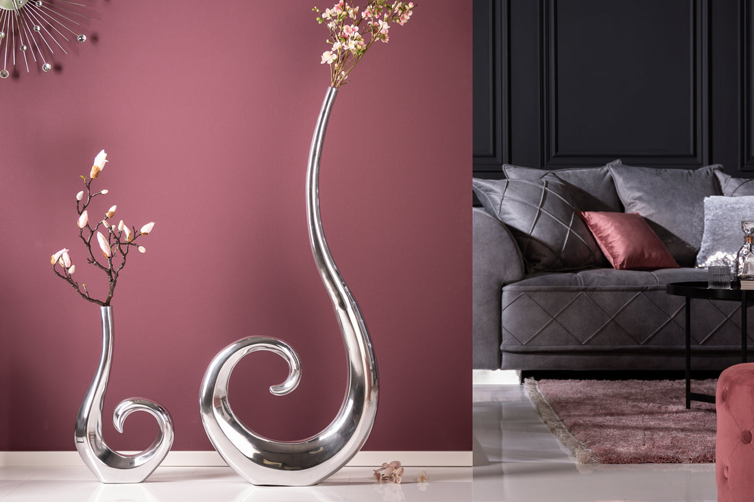 Vase Wave 106cm Metal Silver
