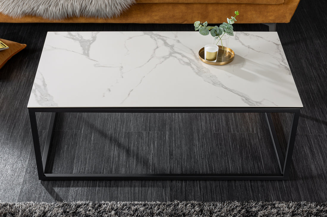 Coffee Table Eclipse 100cm Ceramic White Marble Look