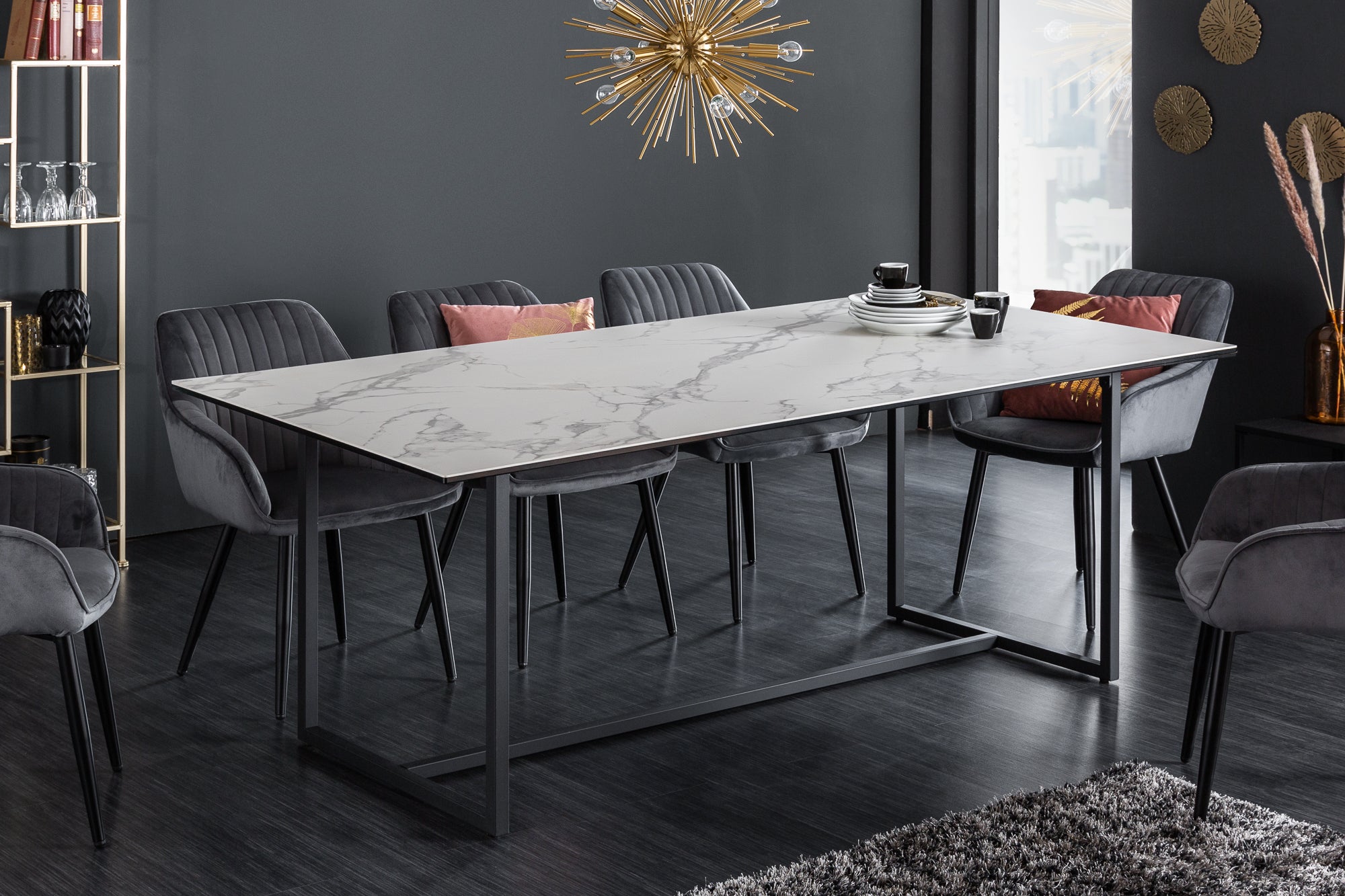 Dining Table Eclipse 200cm Ceramics White Marble Look