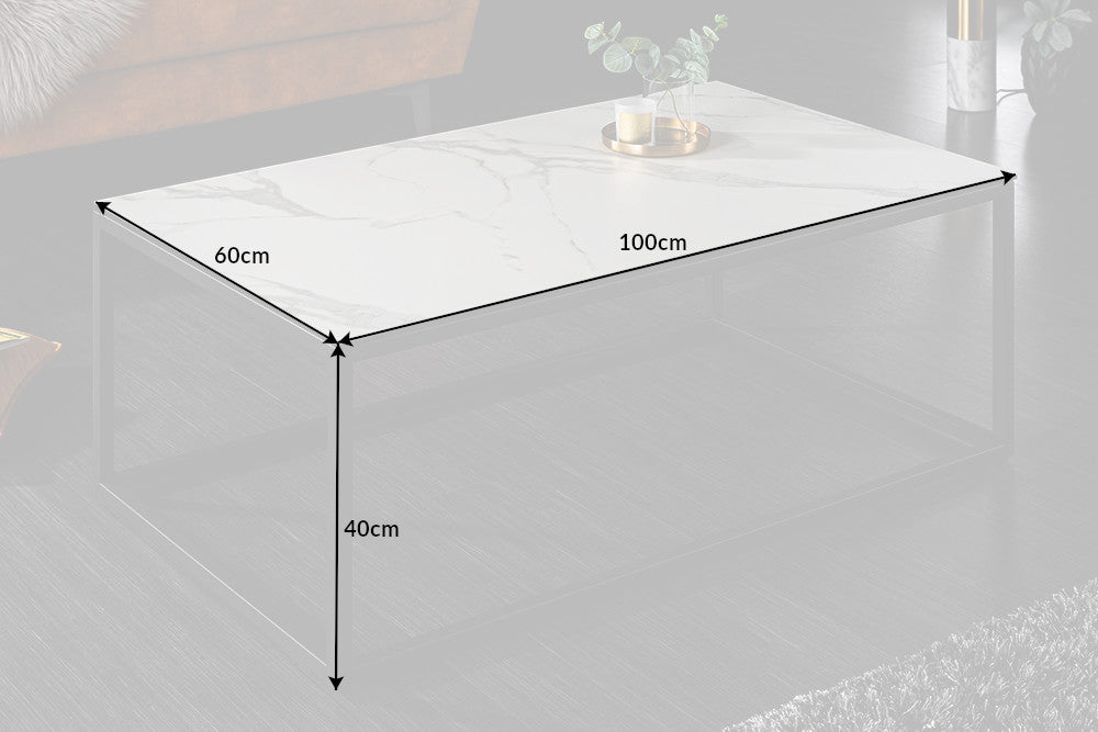 Coffee Table Eclipse 100cm Ceramic White Marble Look