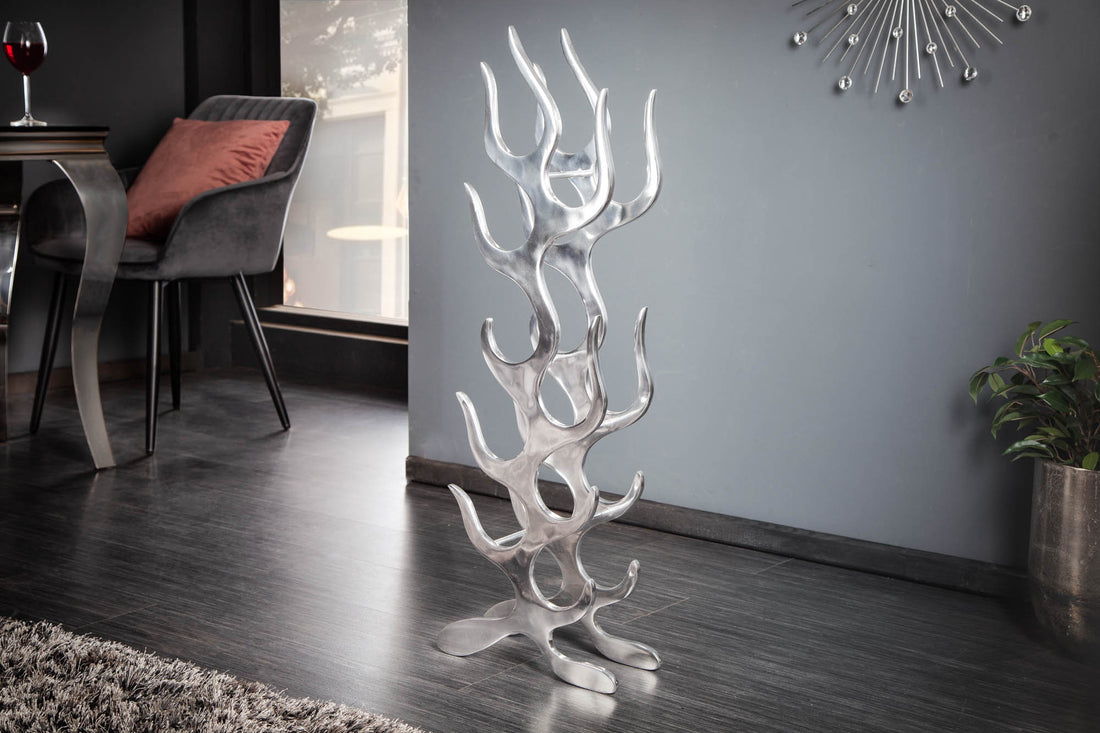 Wine Bottle Rack Flame 93cm Metal Silver