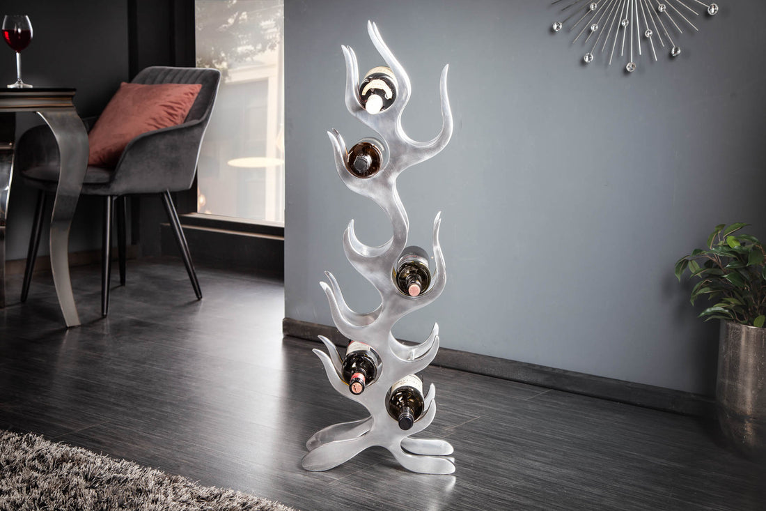 Wine Bottle Rack Flame 93cm Metal Silver
