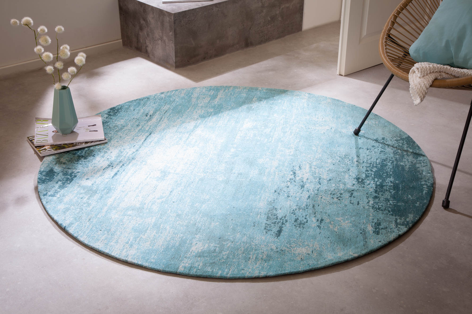 Round Rug Turquoise Rug Modern Art Round 150cm Cotton Turquoise