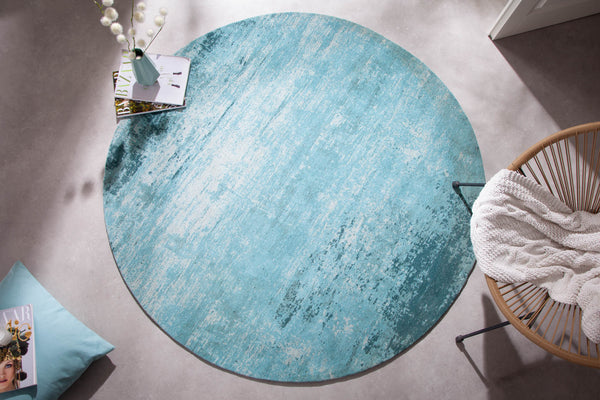 Round Rug Modern Art 150cm Cotton Turquoise