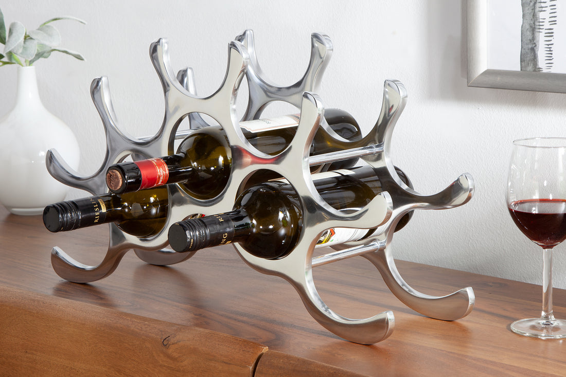 Wine Bottle Rack Flame 48cm Silver