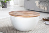 Round Coffee Table Industrial Storage 60cm Mango Wood White