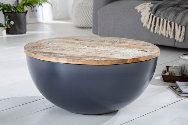 Coffee Table Industrial Storage 70cm Recycled Wood Grey