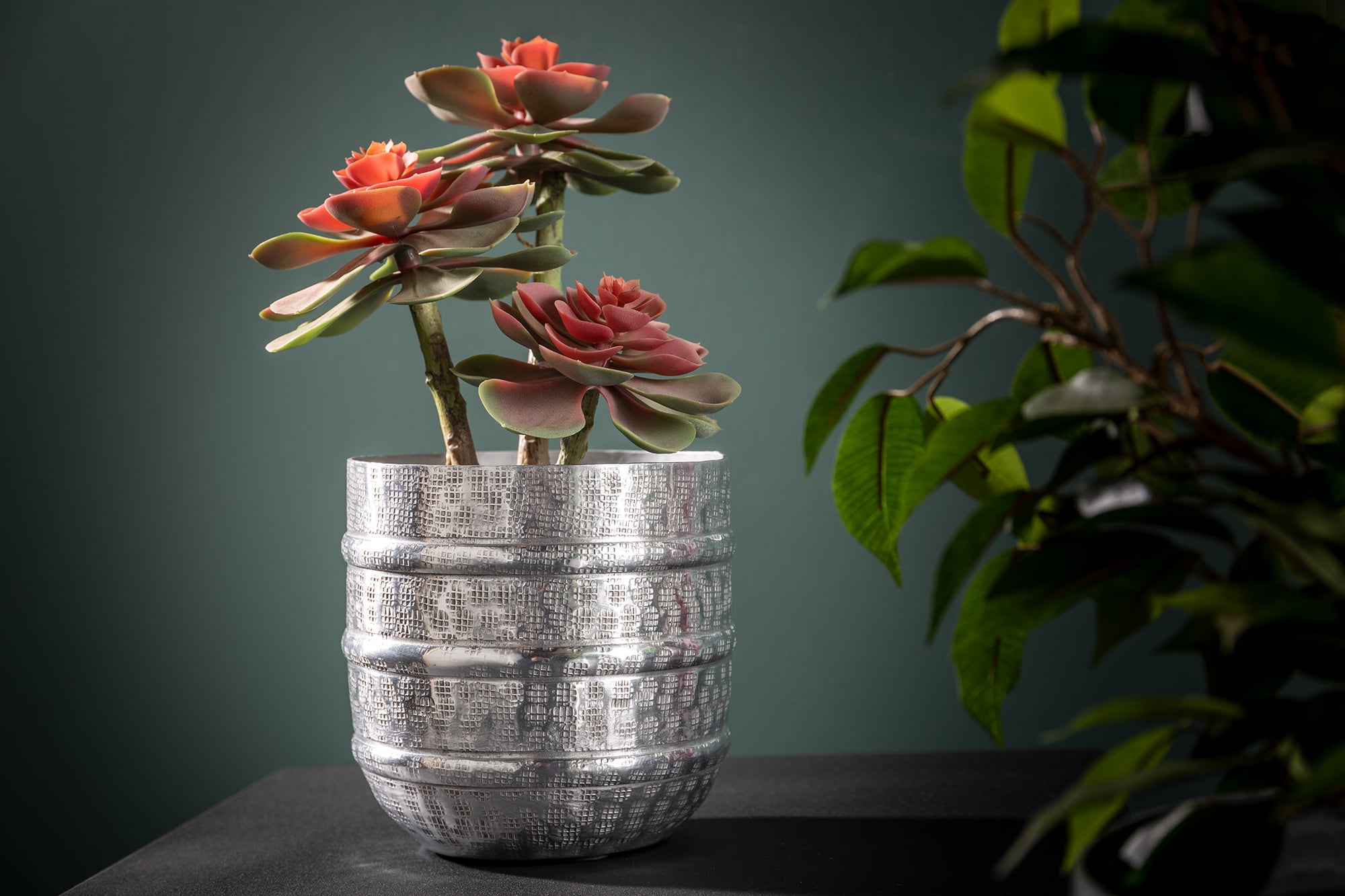 Set Of 3 Flower Pots Mandala 16cm/21cm/27cm Metal Silver