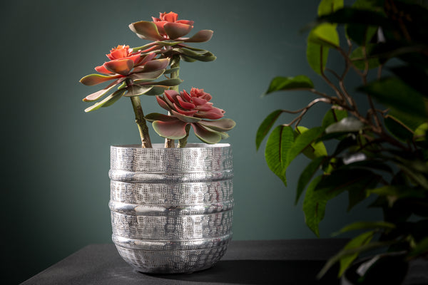 Set Of 3 Flower Pots Mandala 16cm/21cm/27cm Metal Silver