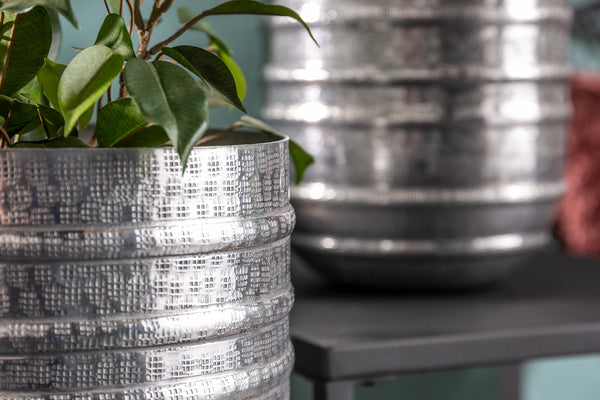 Set Of 3 Flower Pots Mandala 16cm/21cm/27cm Metal Silver