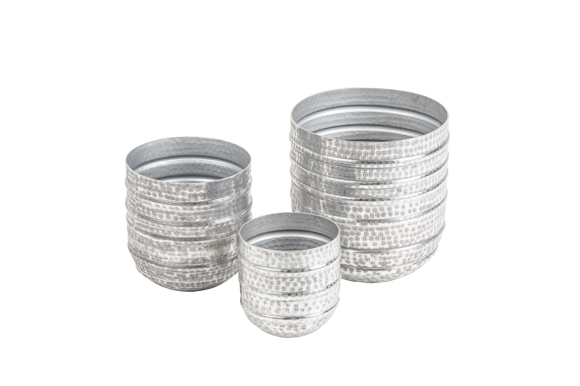 Set Of 3 Flower Pots Mandala 16cm/21cm/27cm Metal Silver