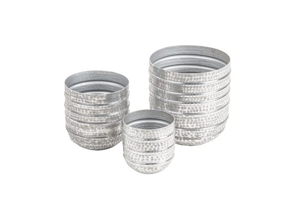 Set Of 3 Flower Pots Mandala 16cm/21cm/27cm Metal Silver