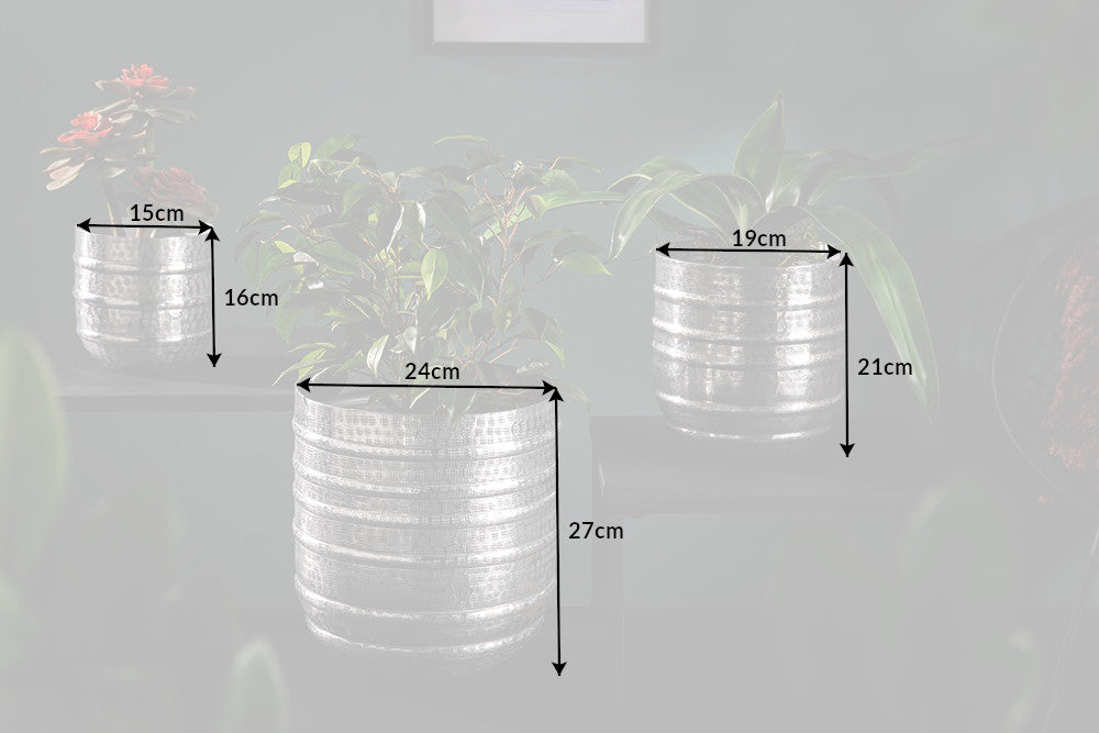 Set Of 3 Flower Pots Mandala 16cm/21cm/27cm Metal Silver