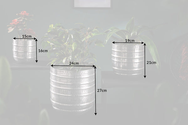Set Of 3 Flower Pots Mandala 16cm/21cm/27cm Metal Silver
