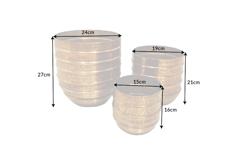 Set Of Three Flower Pots Mandala 16cm/21cm/27cm Metal Gold