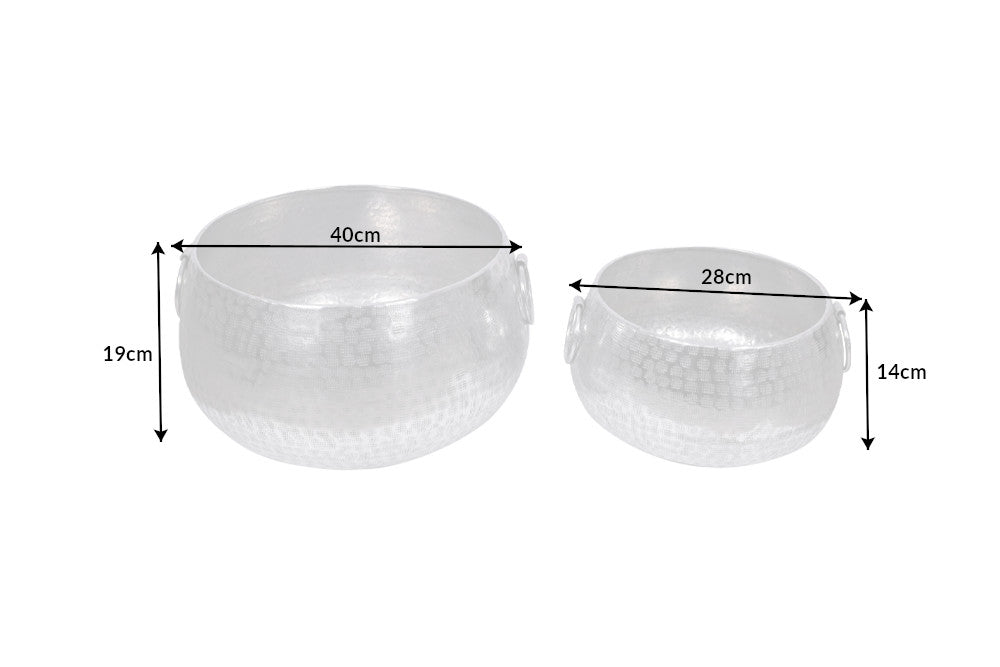 Set Of Two Flower Pots Orient 29cm/37cm Metal Silver